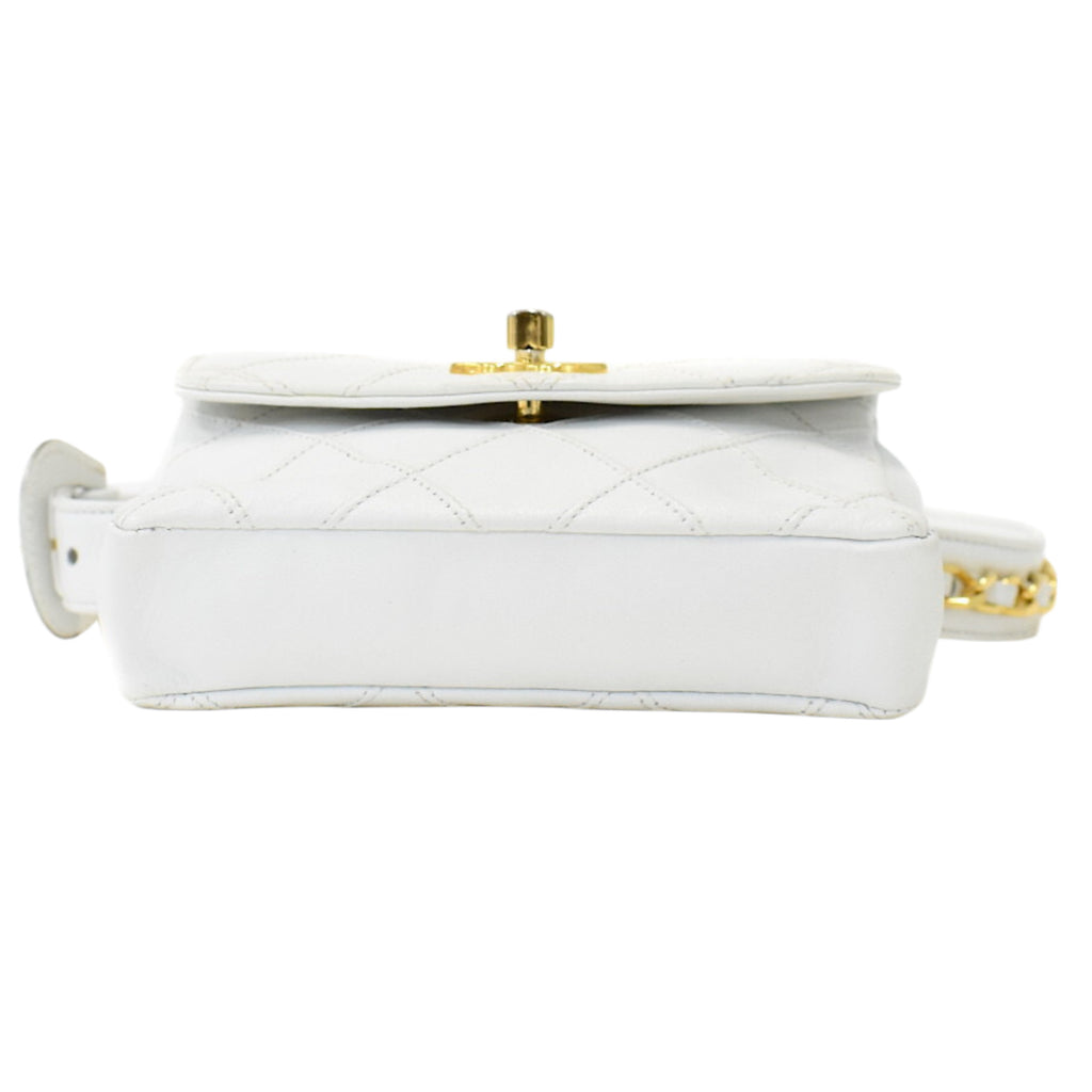 Chanel Coco Mark Lambskin Belt Pouch Bag in White