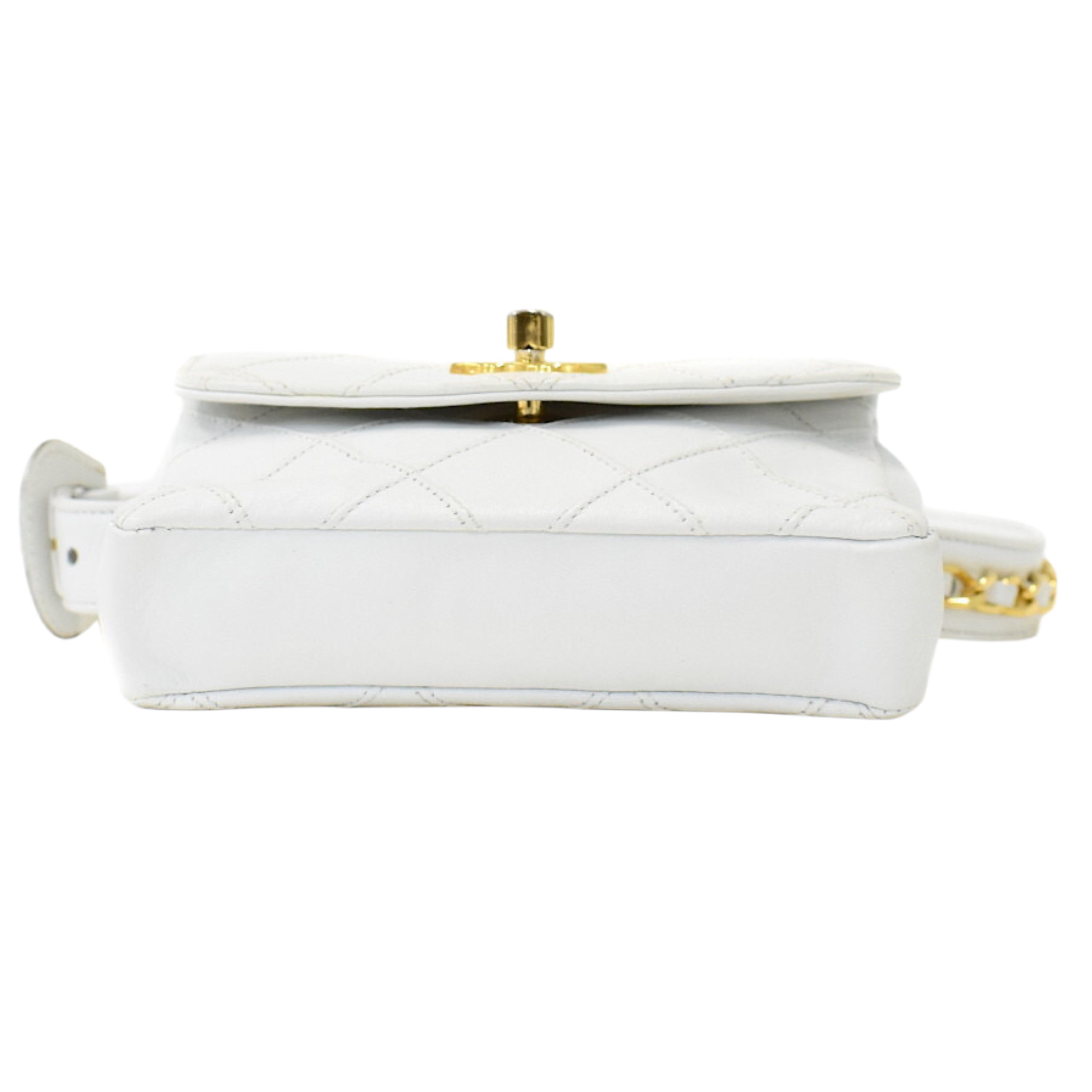 Chanel Coco Mark Lambskin Belt Pouch Bag in White