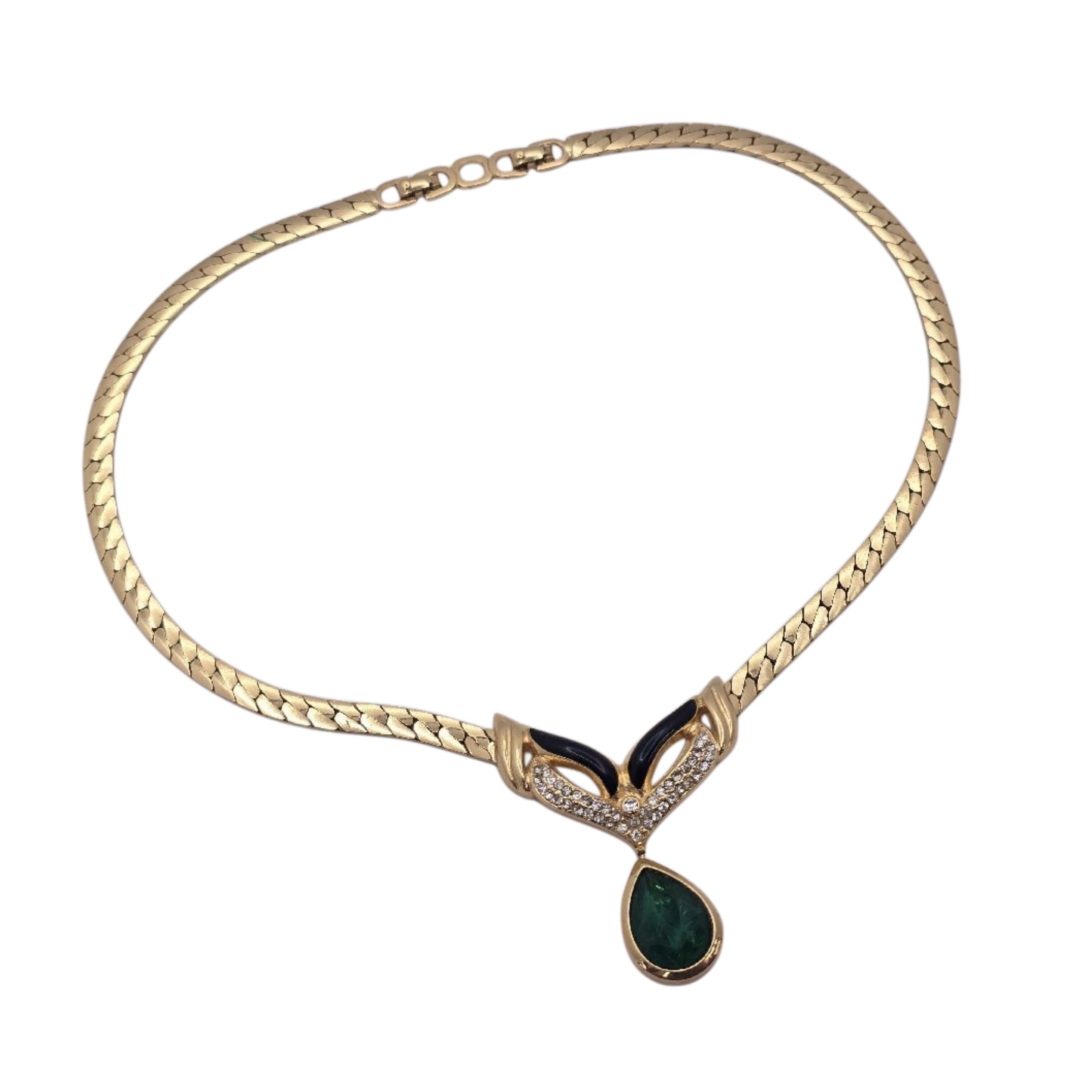 CHRISTIAN DIOR Gripoix Emerald Necklace