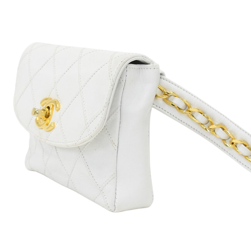 Chanel Coco Mark Lambskin Belt Pouch Bag in White