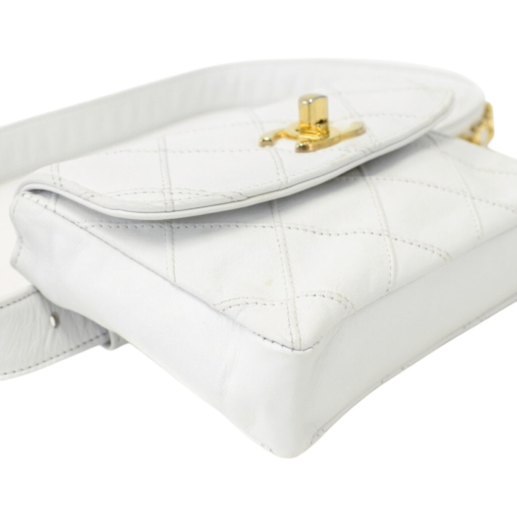 Chanel Coco Mark Lambskin Belt Pouch Bag in White