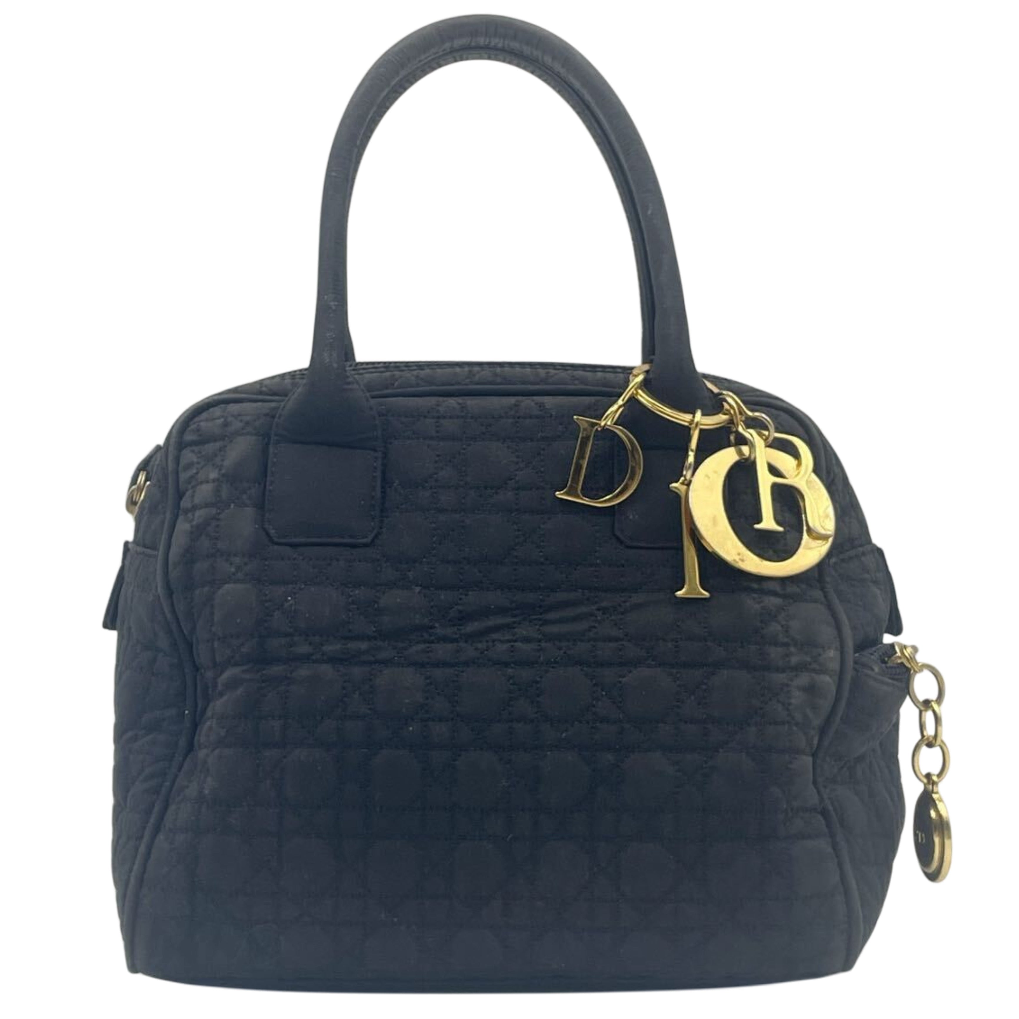 Christian Dior Cannage Mini Boston Handbag Black and Gold