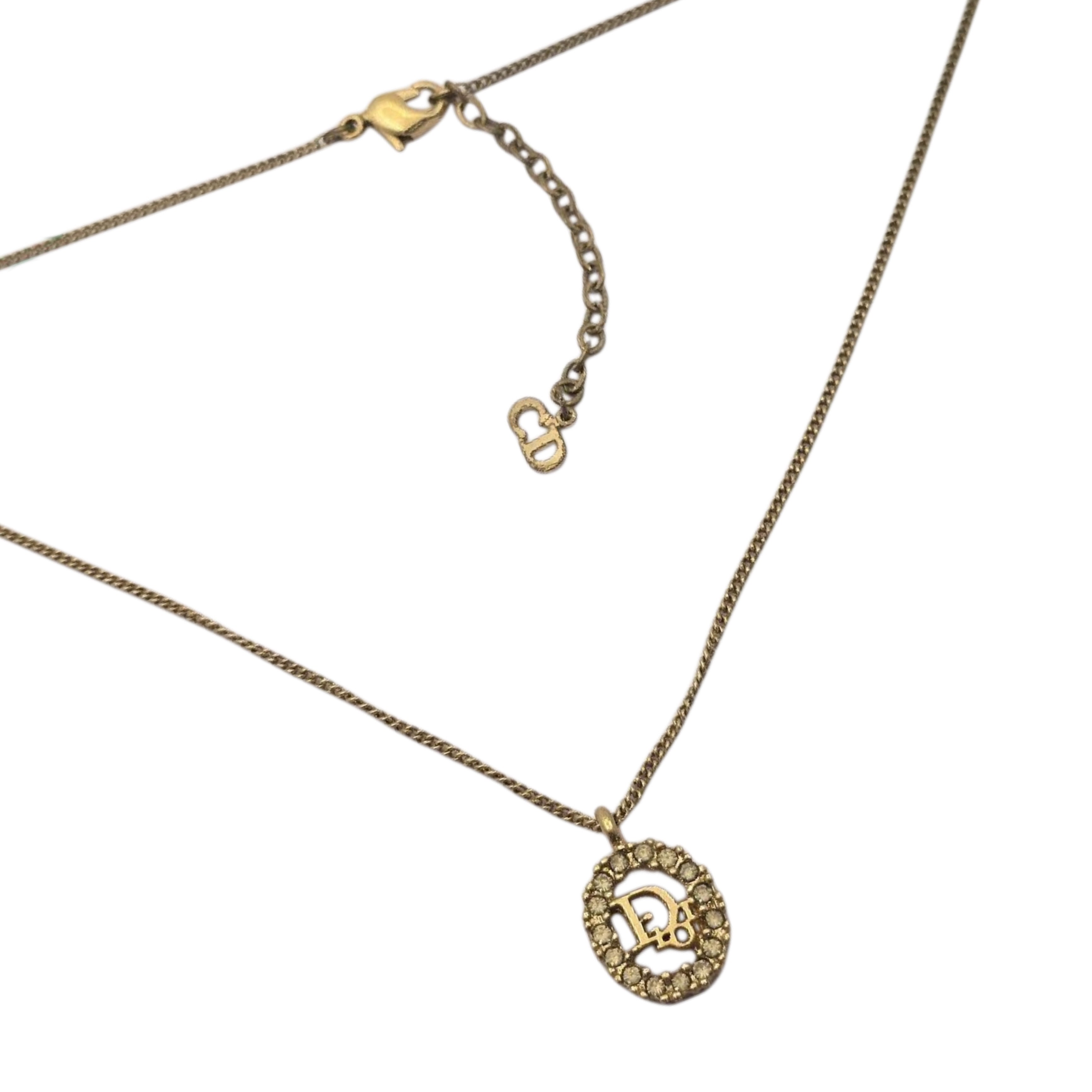CHRISTIAN DIOR CD Logo Rhinestone Circle Pendant Necklace