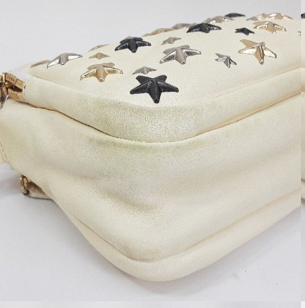 JIMMY CHOO Leather Ivory/Star Studded Shoulder Bag