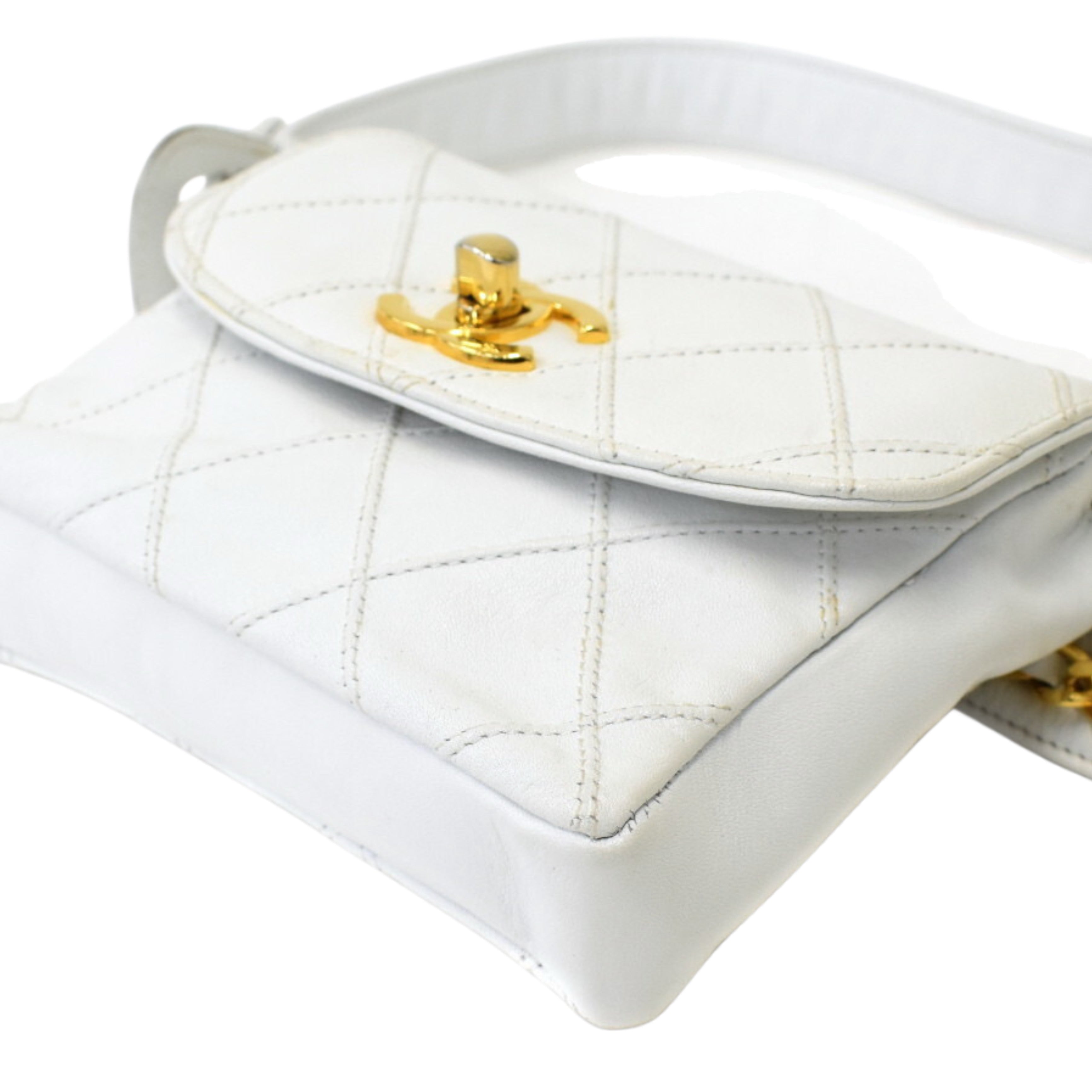 Chanel Coco Mark Lambskin Belt Pouch Bag in White