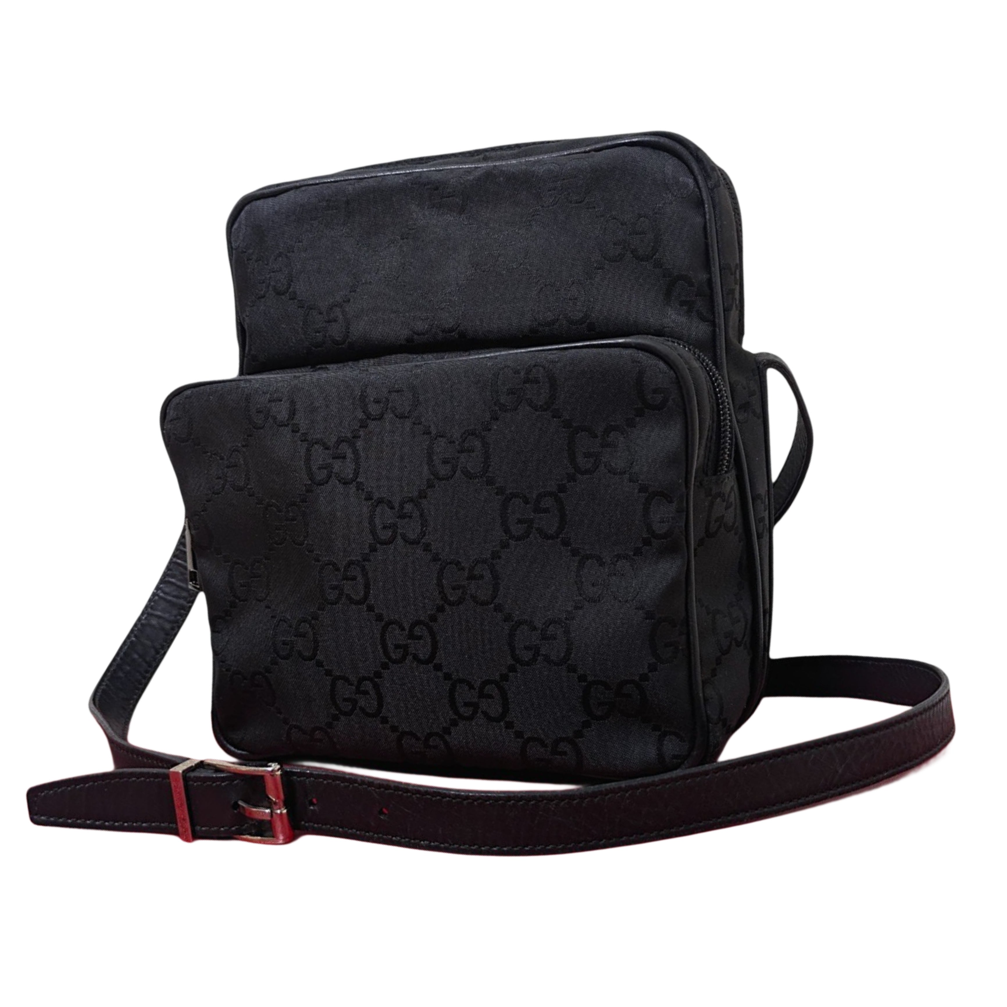 Gucci Black GG Nylon and Leather Unisex Crossbody/Shoulder Bag