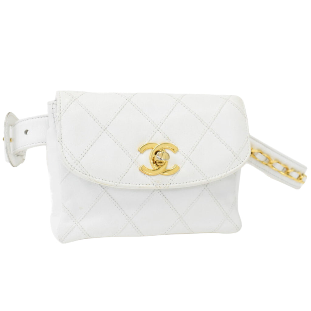 Chanel Coco Mark Lambskin Belt Pouch Bag in White