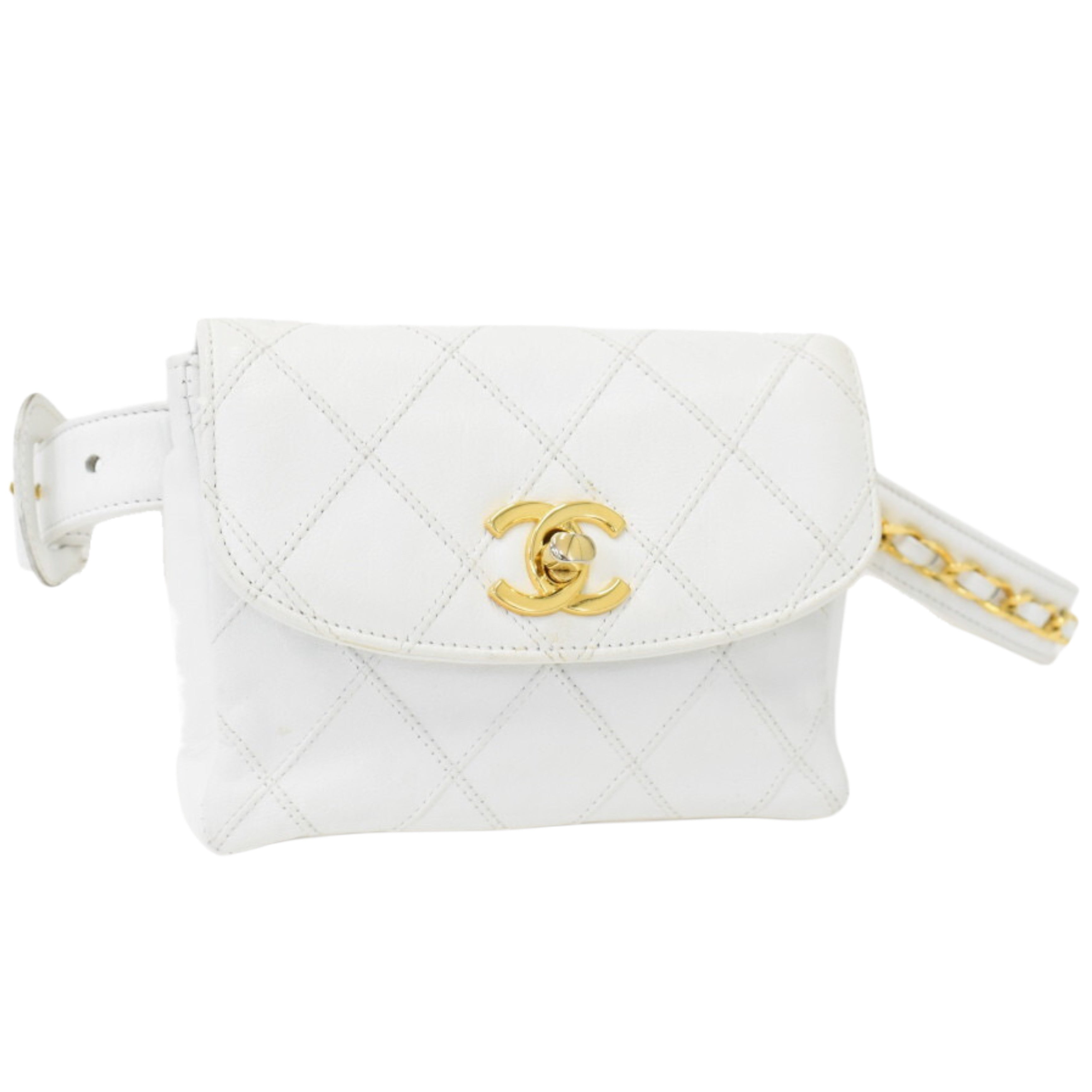 Chanel Coco Mark Lambskin Belt Pouch Bag in White