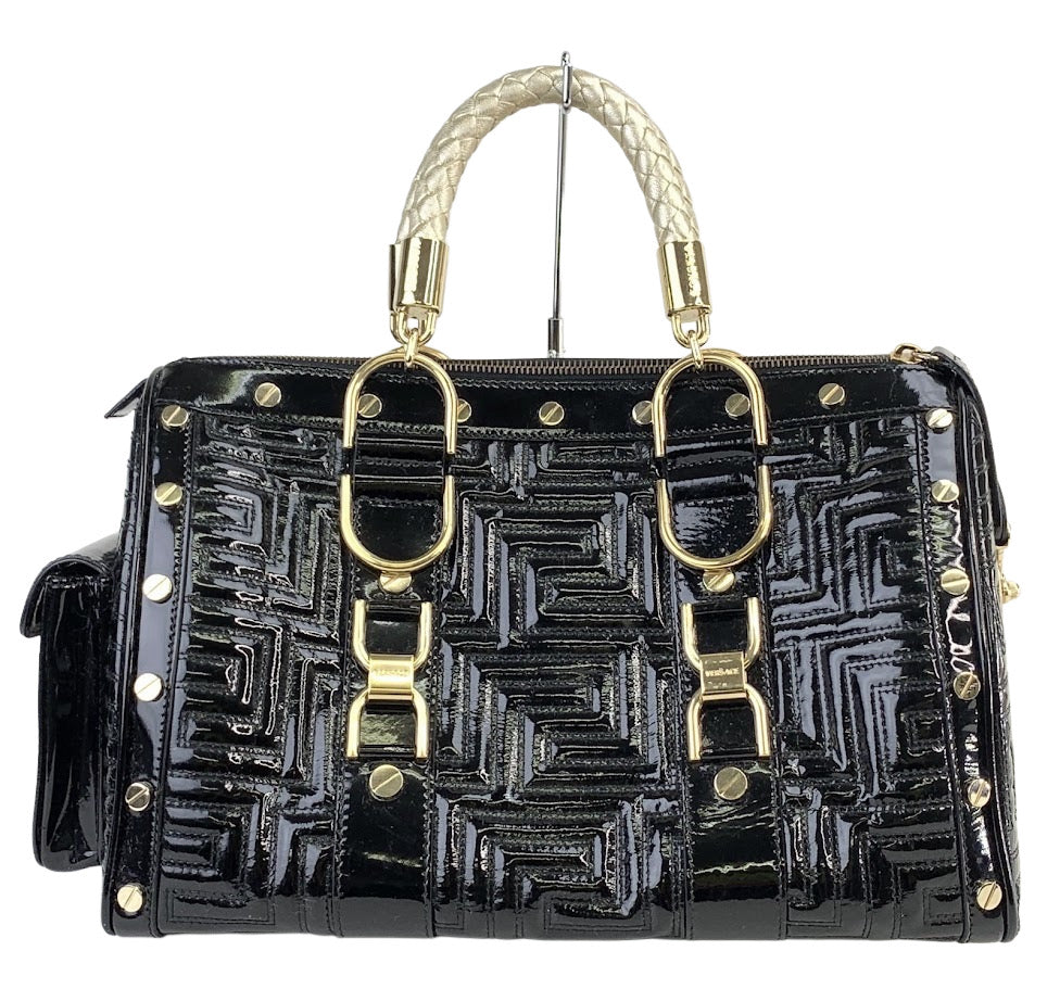 Versace Couture Black Patent Leather Boston Bag
