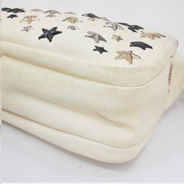 JIMMY CHOO Leather Ivory/Star Studded Shoulder Bag