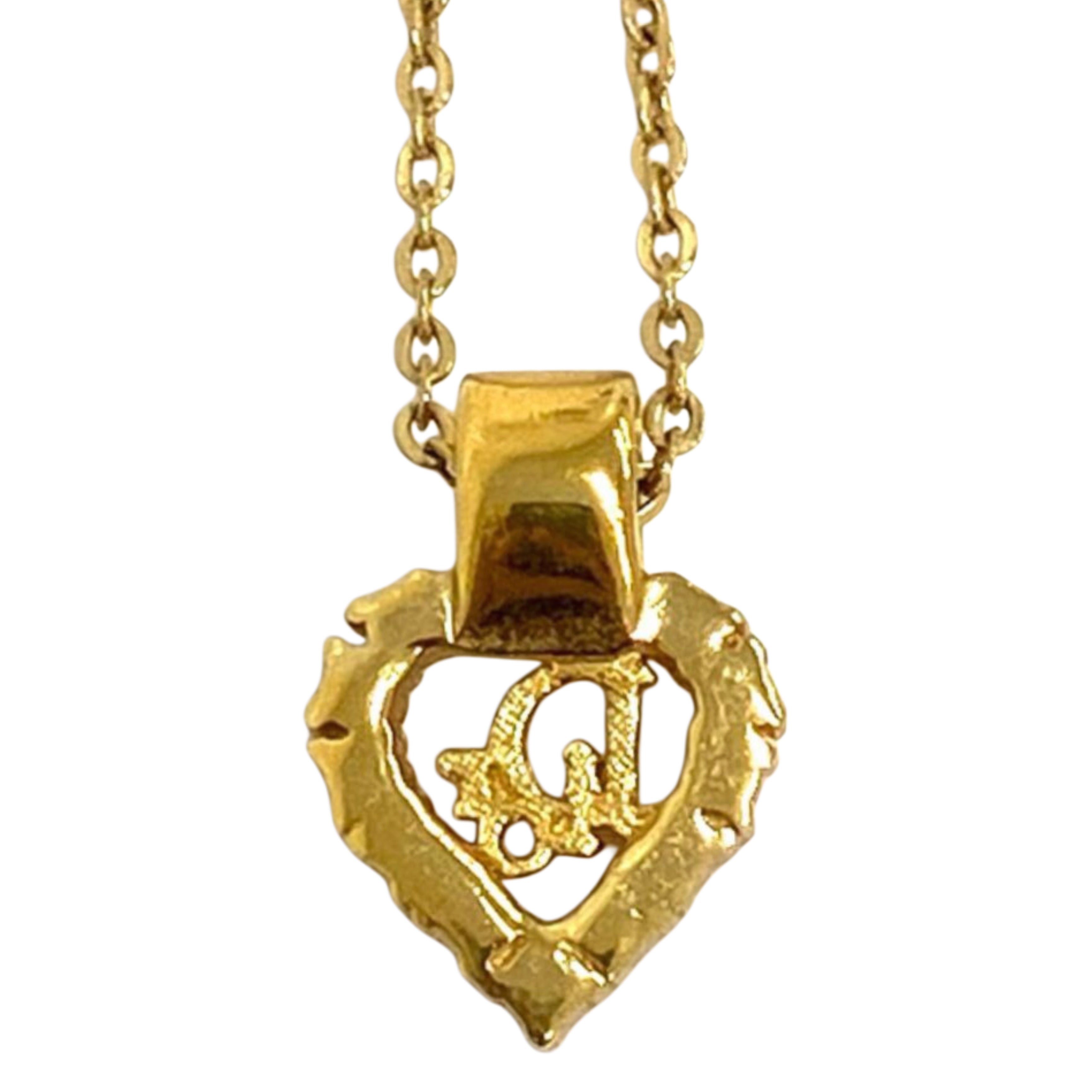 CHRISTIAN DIOR Rhinestone Logo Heart Pendant Necklace