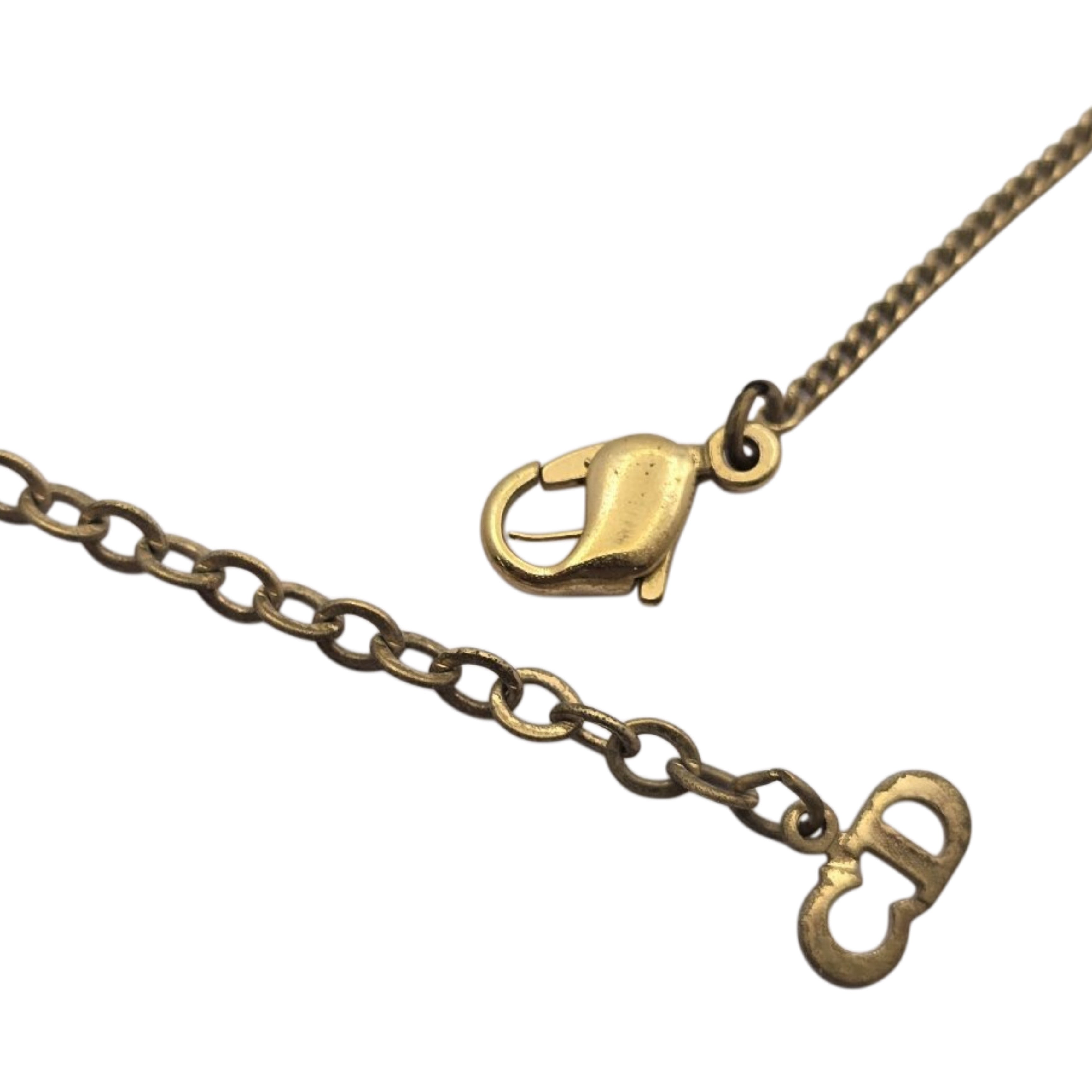 CHRISTIAN DIOR CD Logo Rhinestone Circle Pendant Necklace