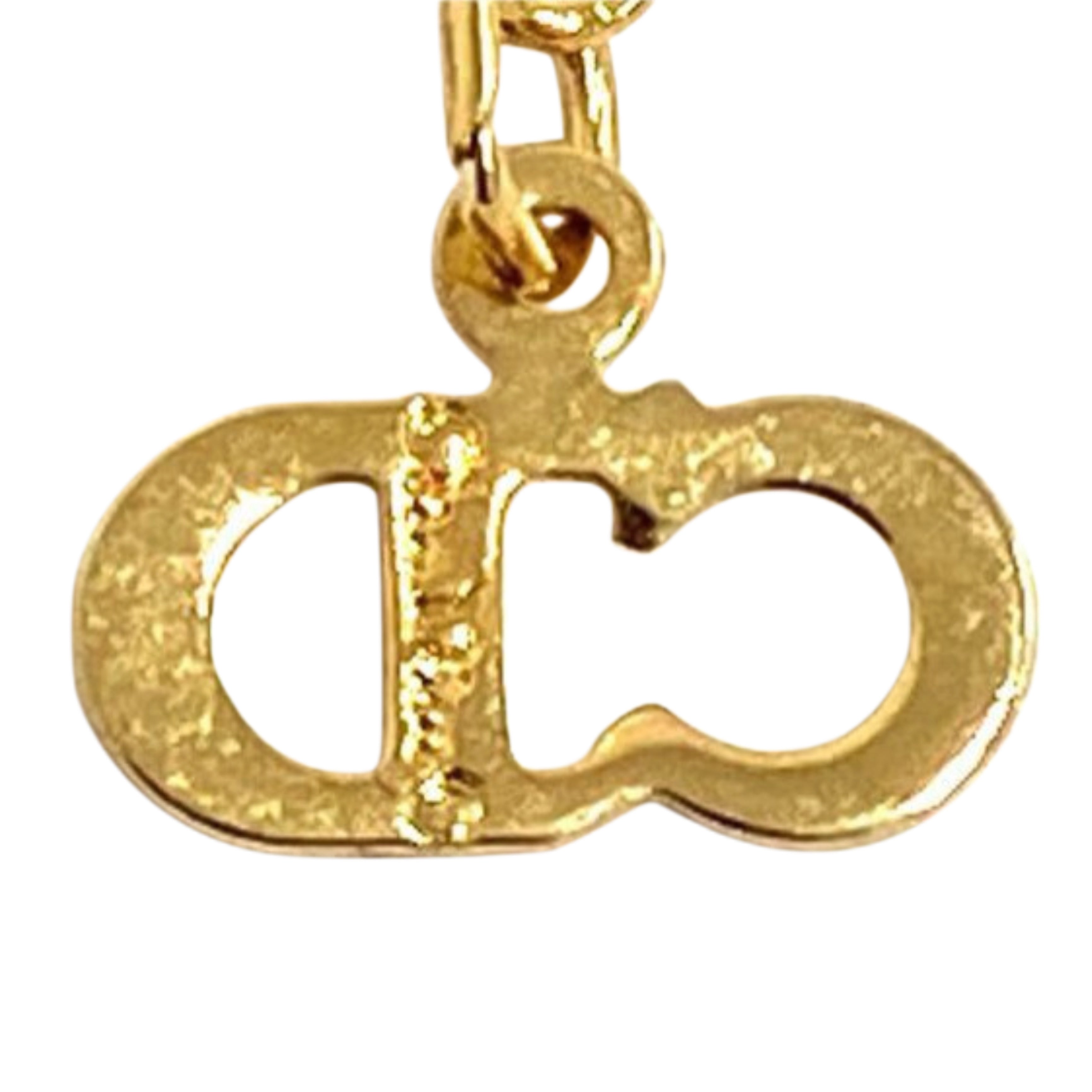 CHRISTIAN DIOR Vintage Gold Plated Rope Circle CD Logo Pendant Necklace