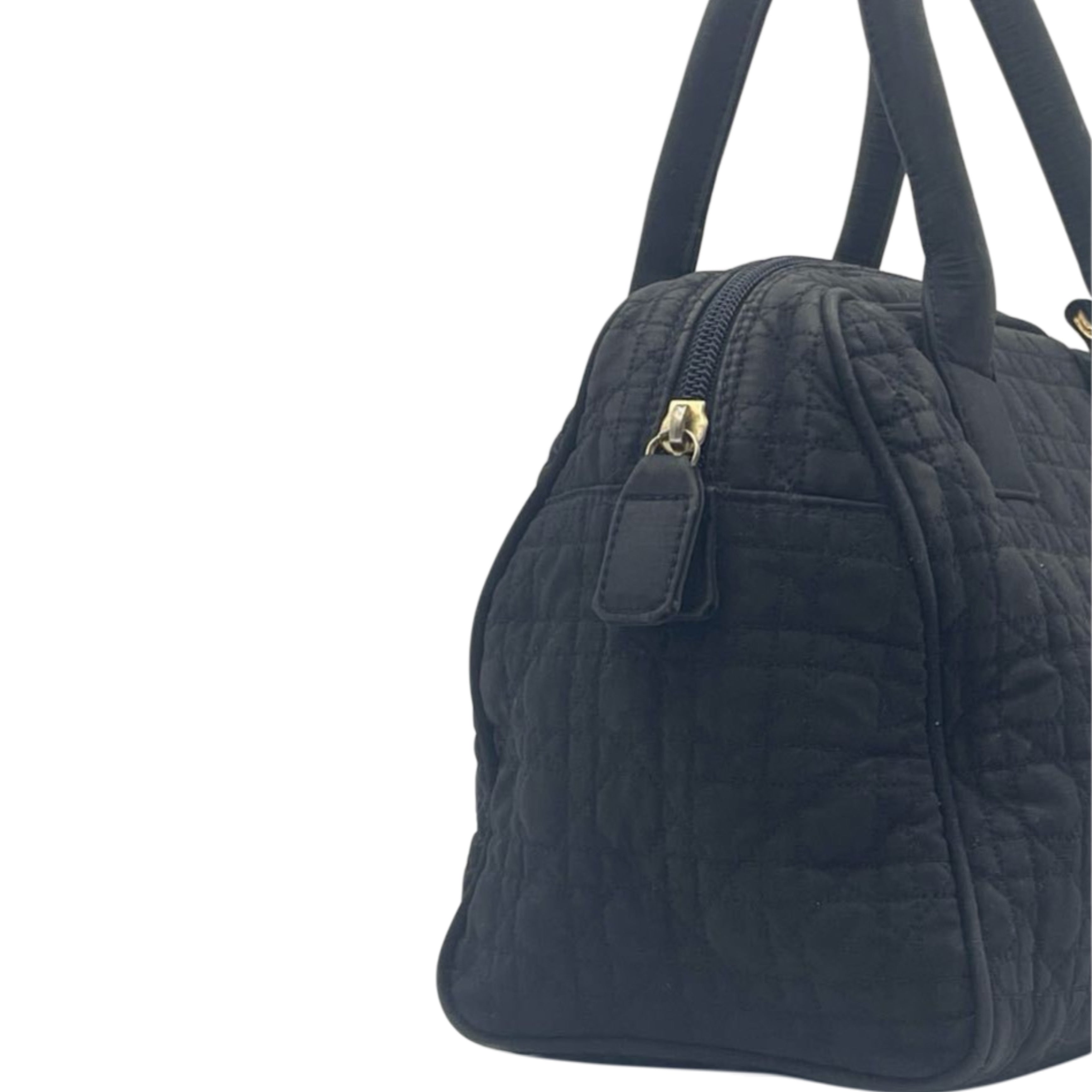Christian Dior Cannage Mini Boston Handbag Black and Gold