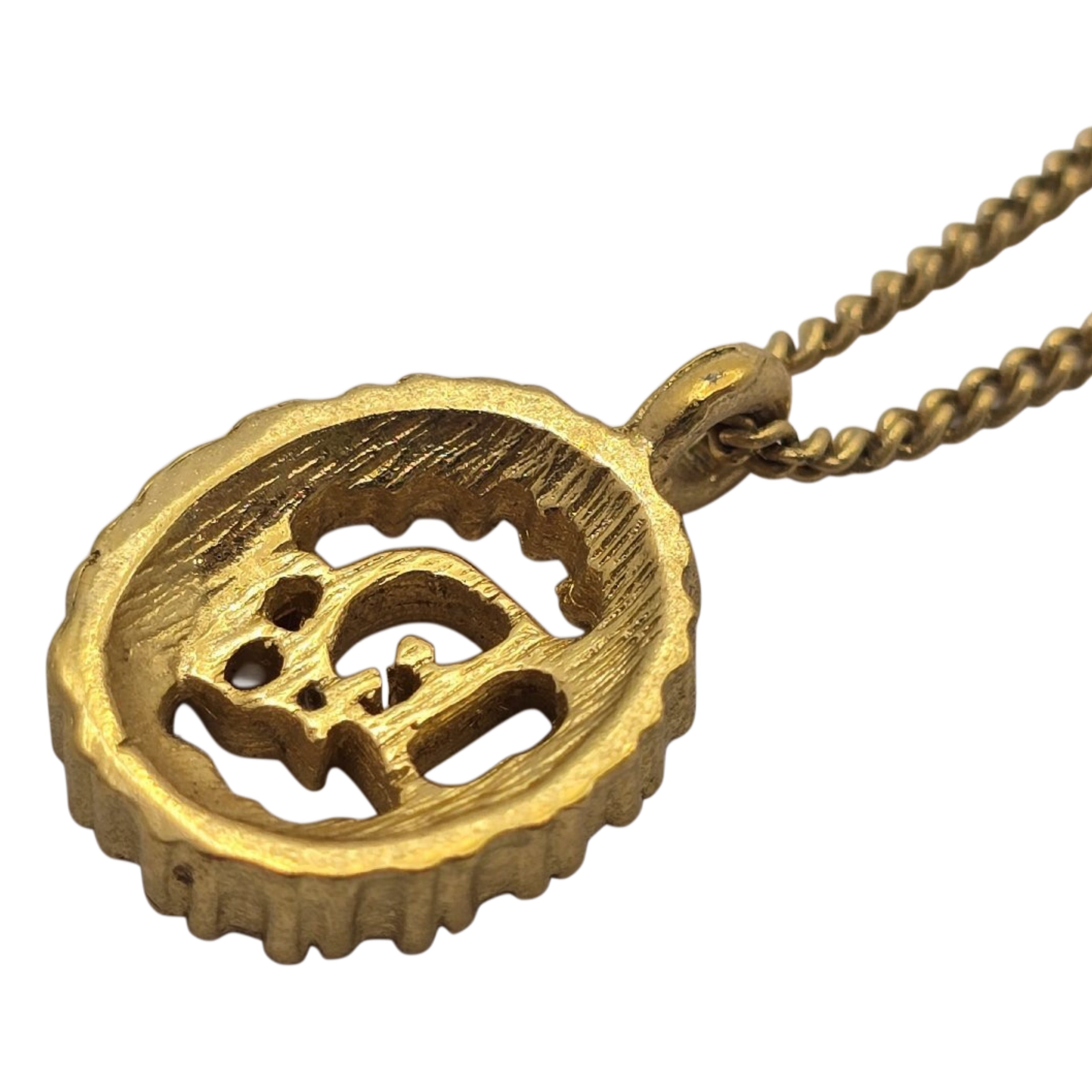 CHRISTIAN DIOR CD Logo Rhinestone Circle Pendant Necklace