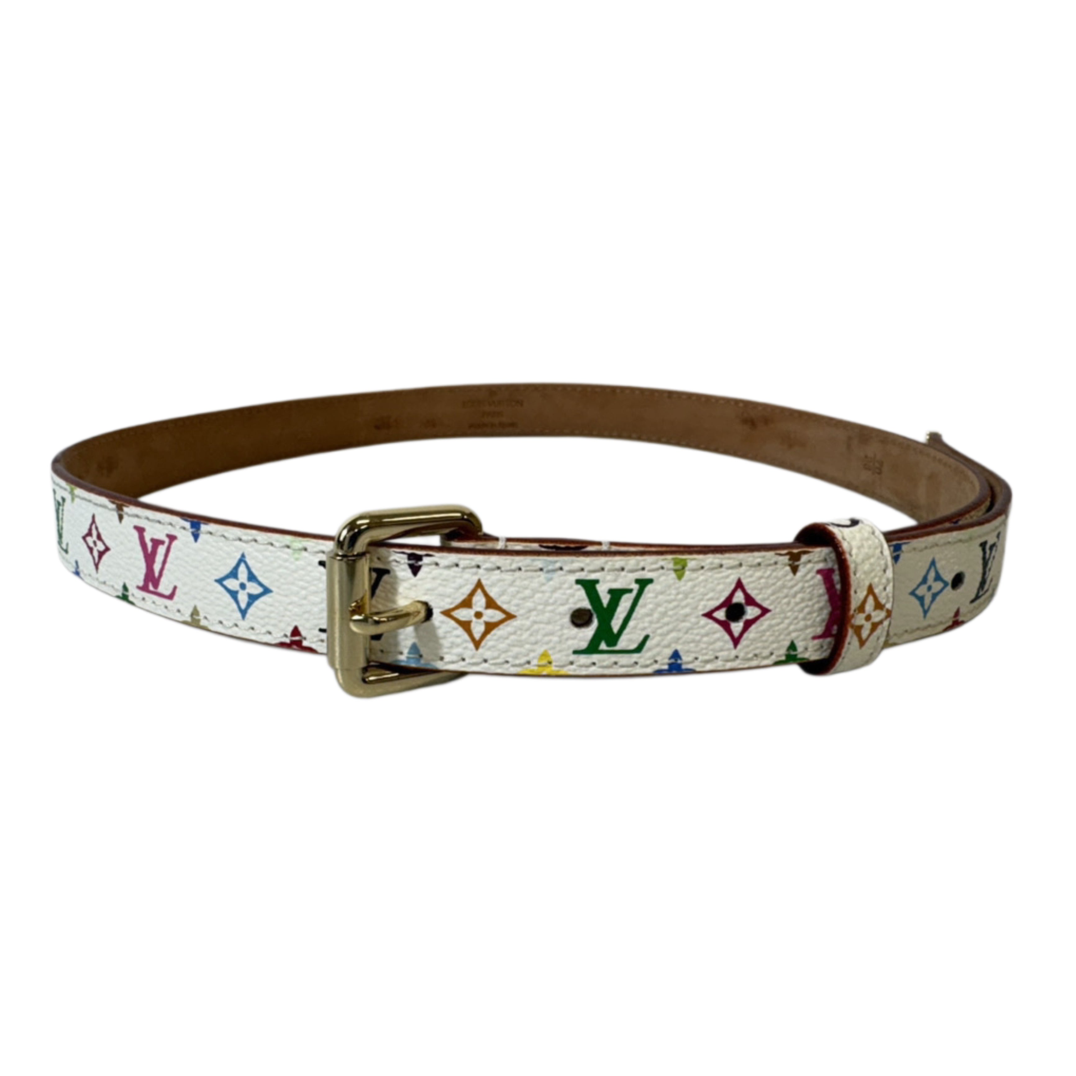 Louis Vuitton Multicolor Monogram Belt White Size 70/28