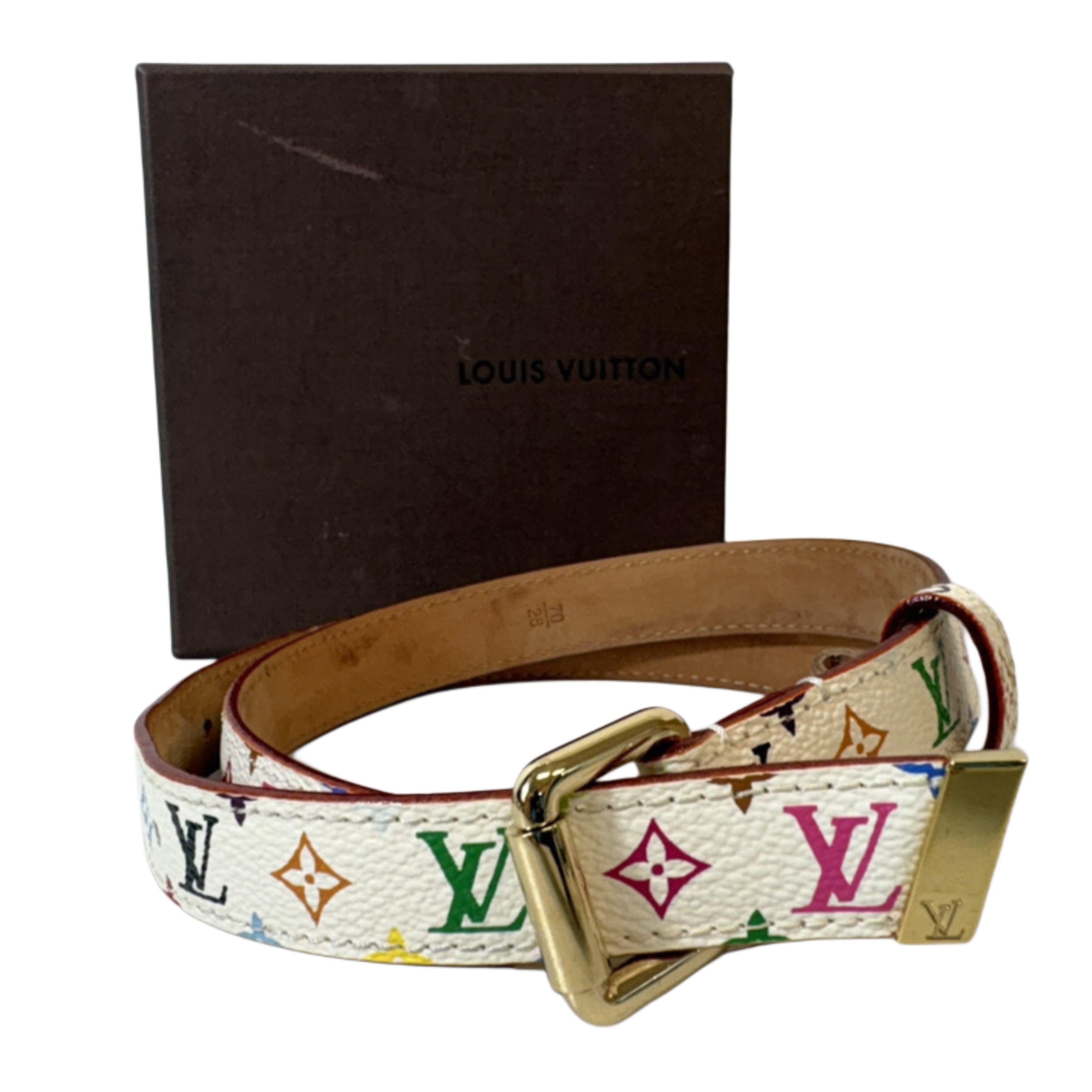 Louis Vuitton Multicolor Monogram Belt White Size 70/28
