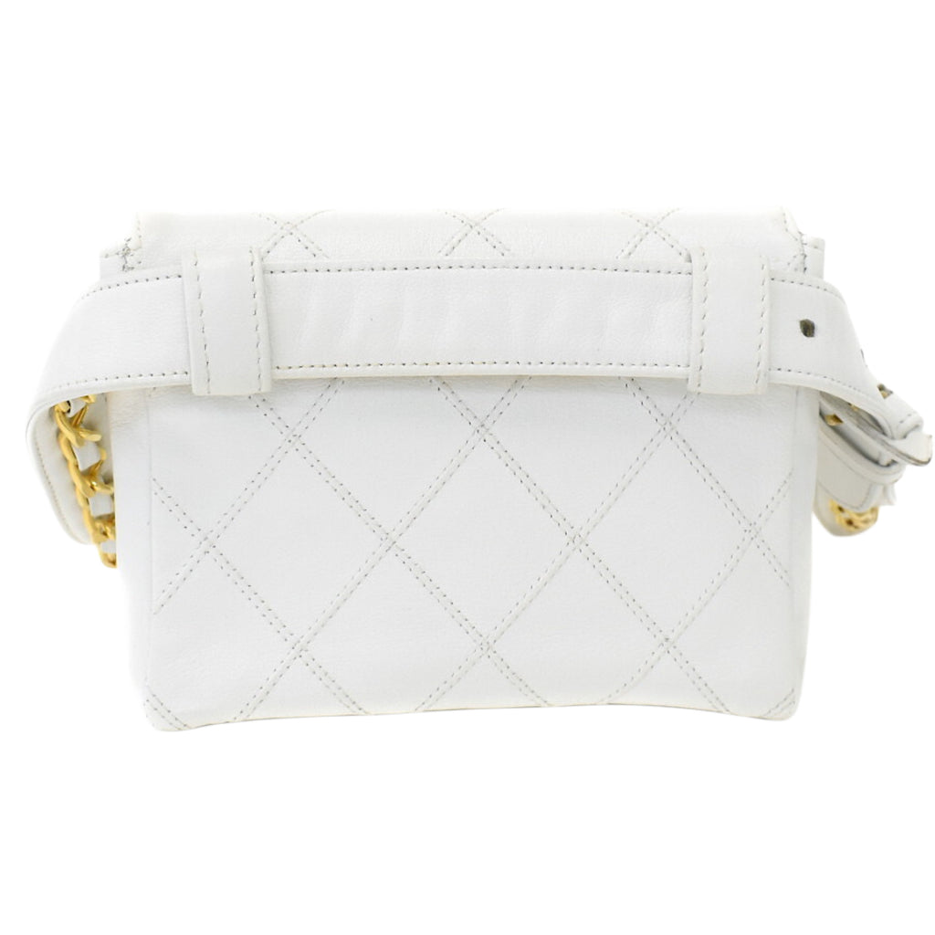 Chanel Coco Mark Lambskin Belt Pouch Bag in White
