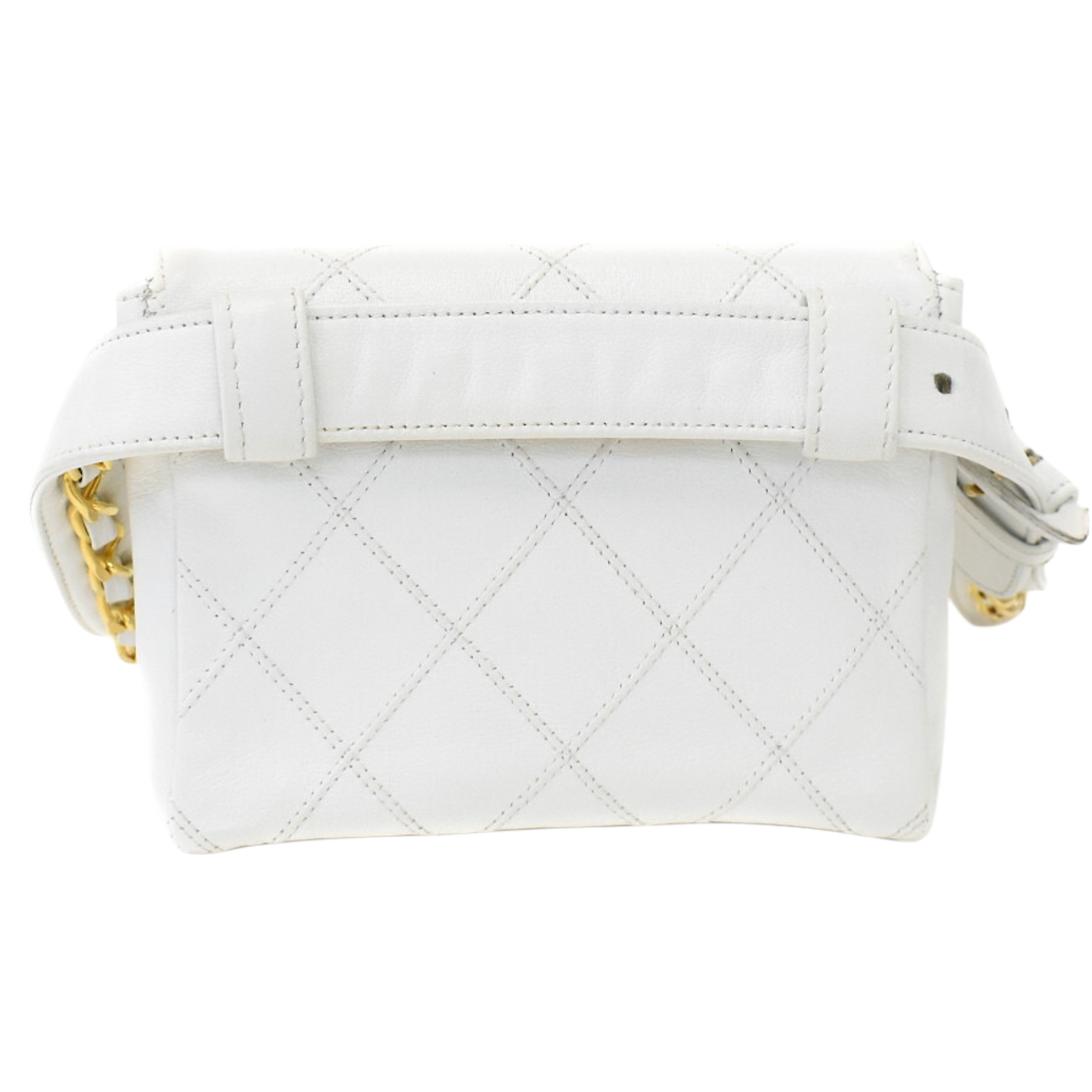 Chanel Coco Mark Lambskin Belt Pouch Bag in White