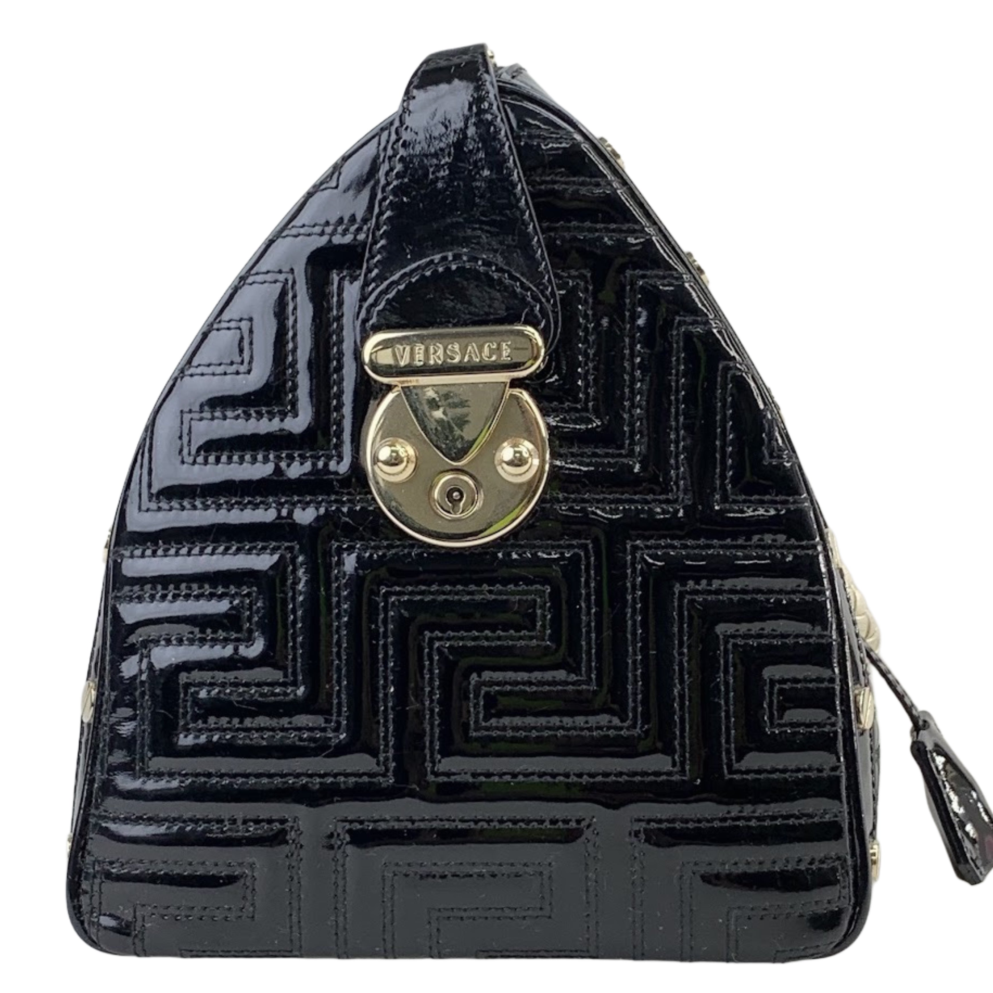 Versace Couture Black Patent Leather Boston Bag