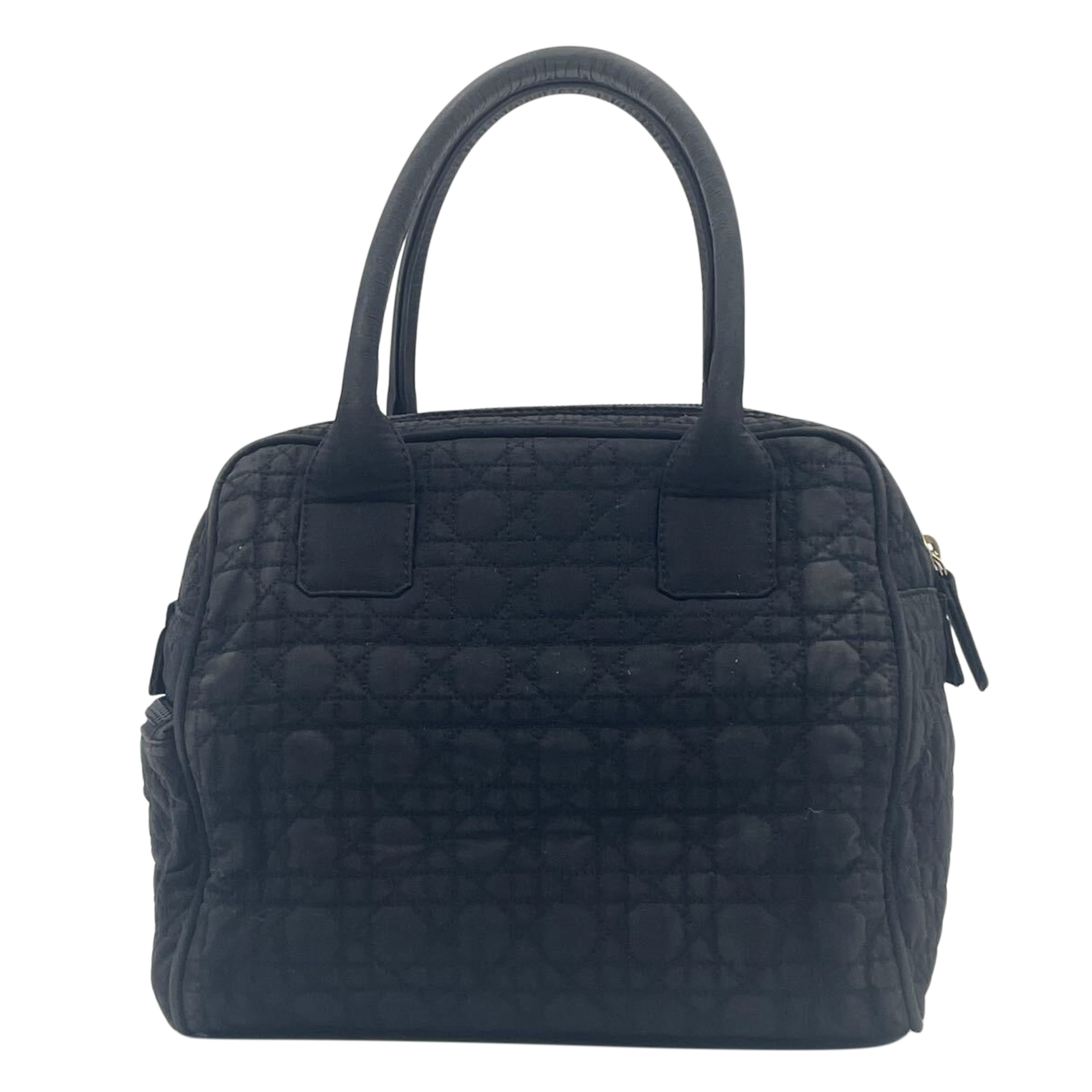 Christian Dior Cannage Mini Boston Handbag Black and Gold