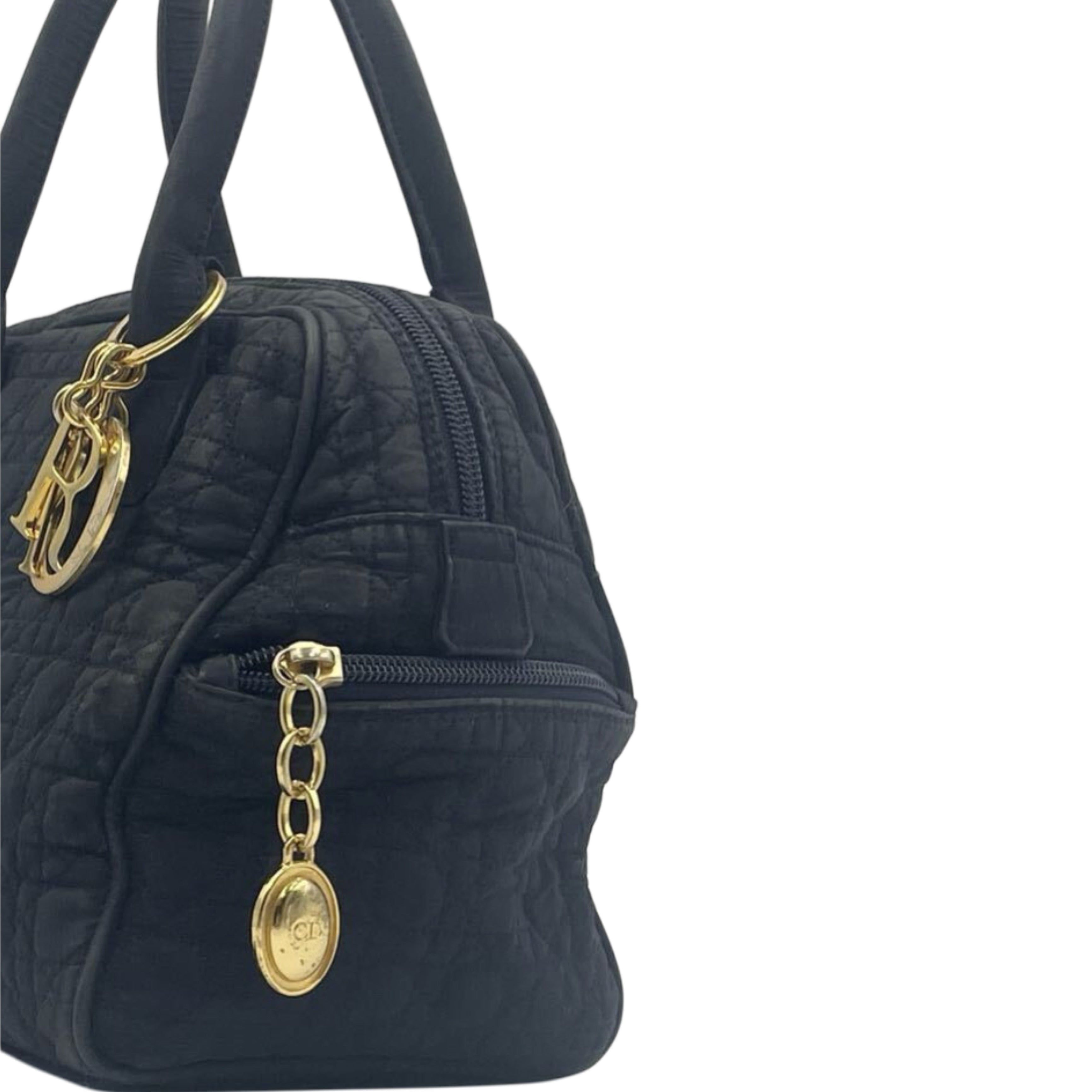 Christian Dior Cannage Mini Boston Handbag Black and Gold