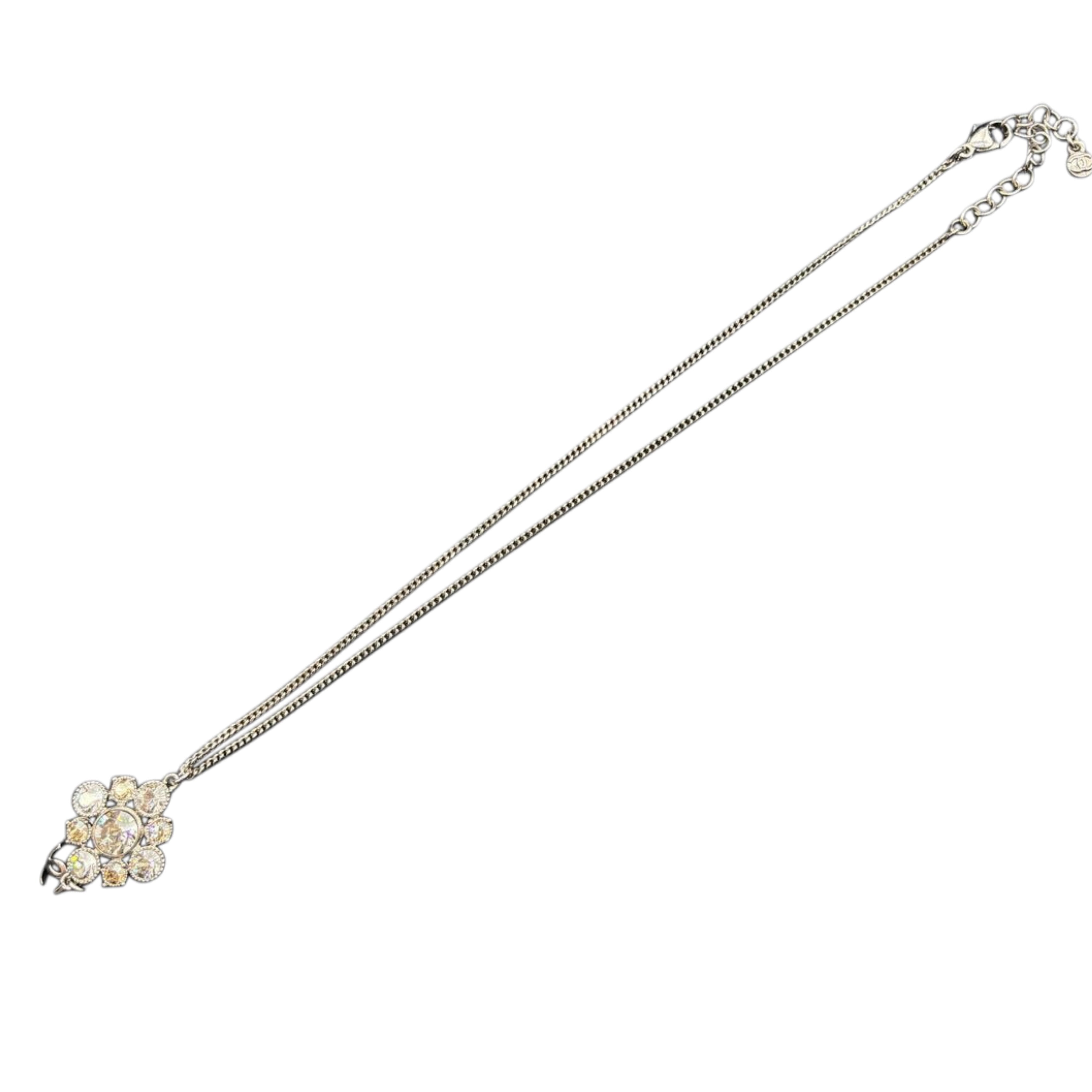 CHANEL Coco Mark Rhinestone Necklace Silver