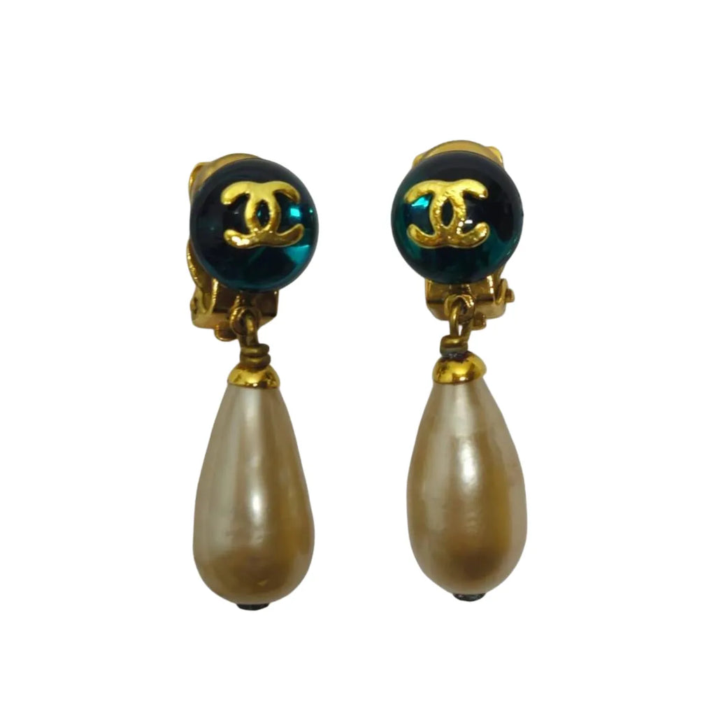 CHANEL Pearl Earrings Coco Mark CC