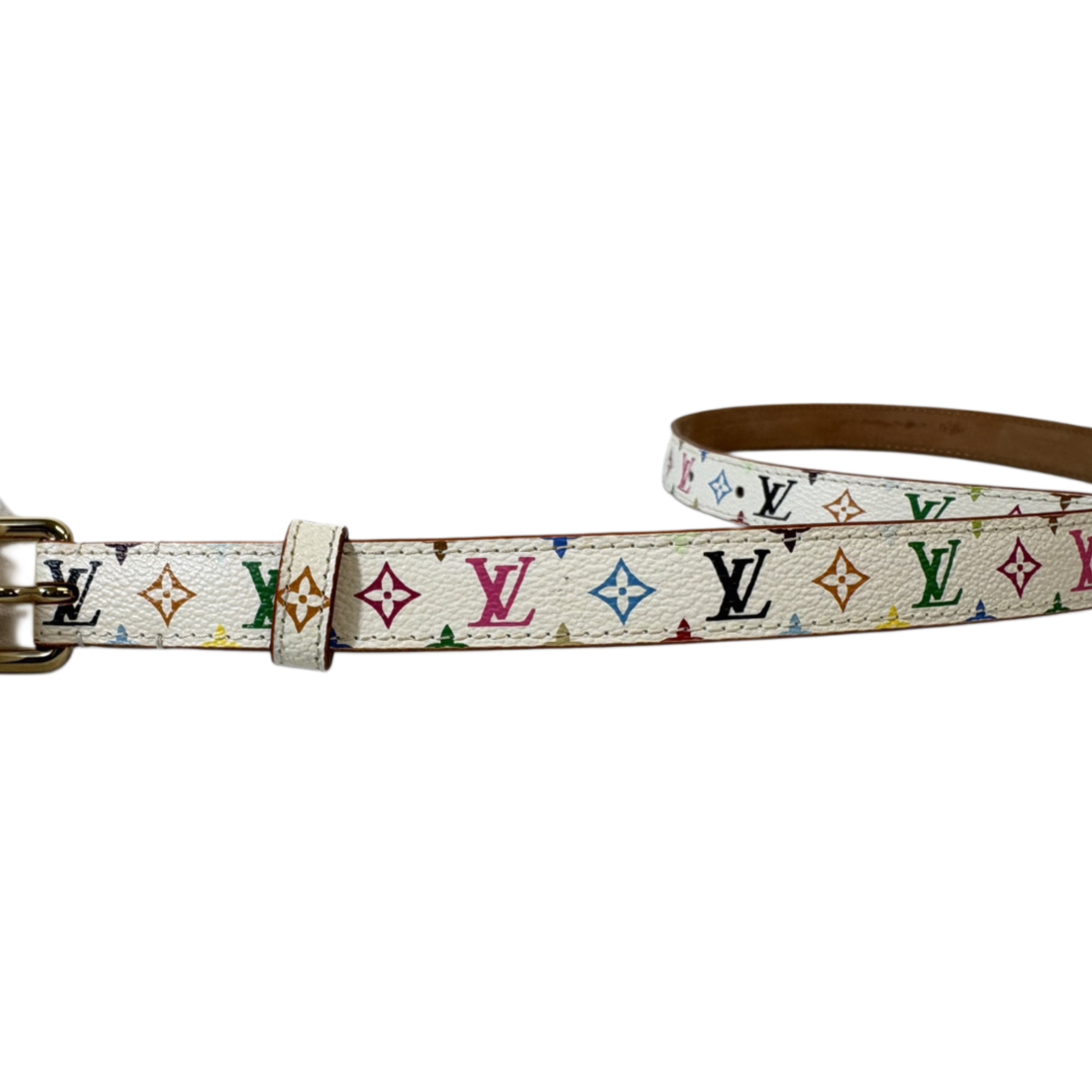 Louis Vuitton Multicolor Monogram Belt White Size 70/28