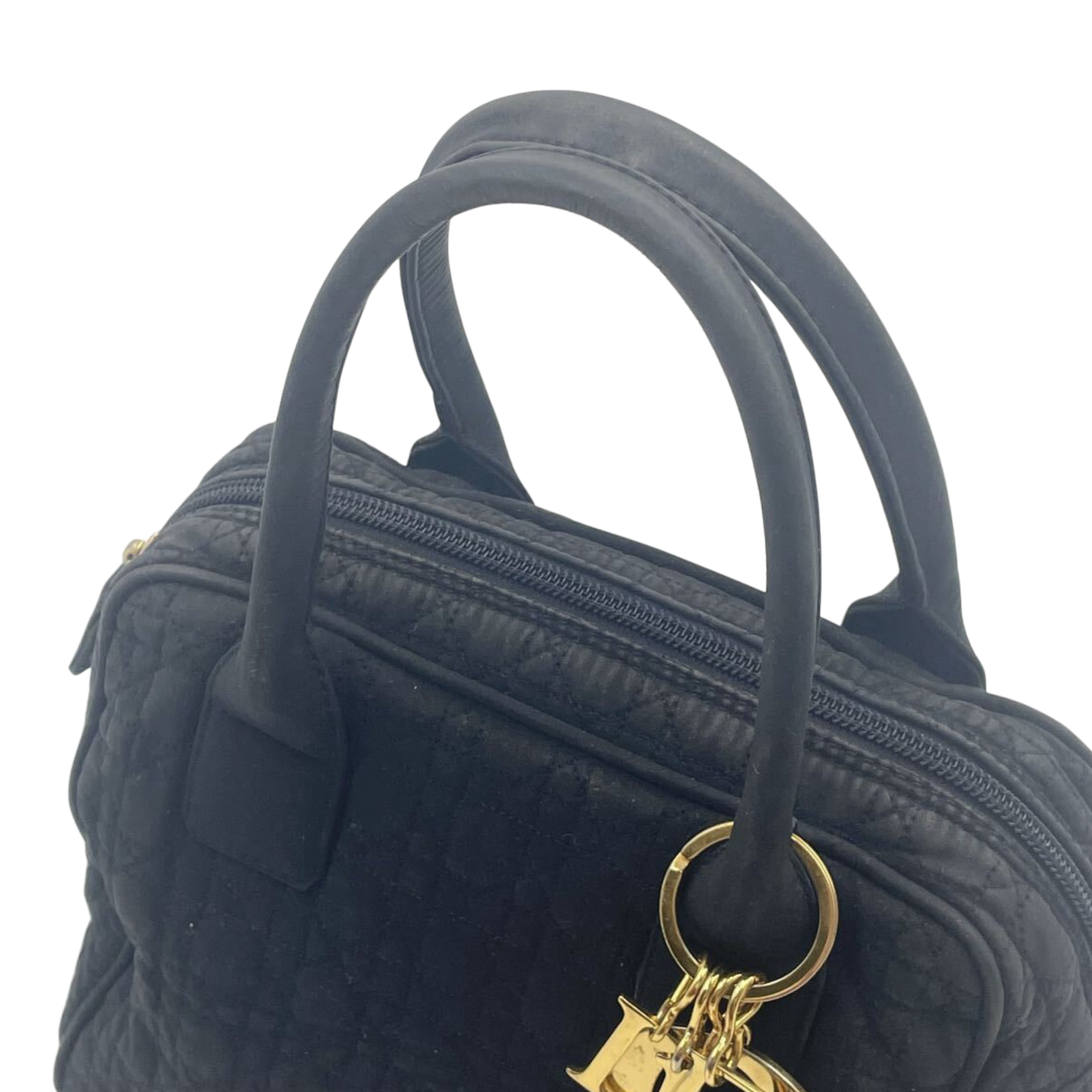 Christian Dior Cannage Mini Boston Handbag Black and Gold