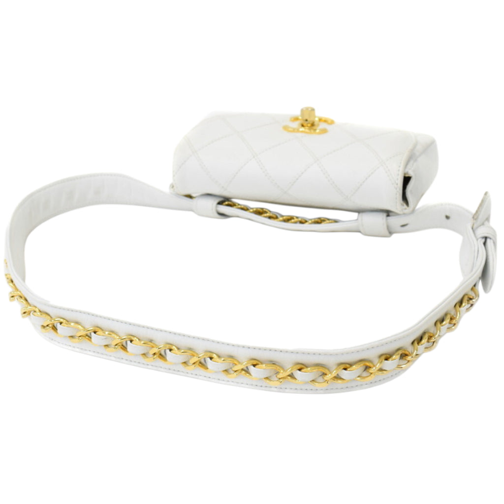 Chanel Coco Mark Lambskin Belt Pouch Bag in White