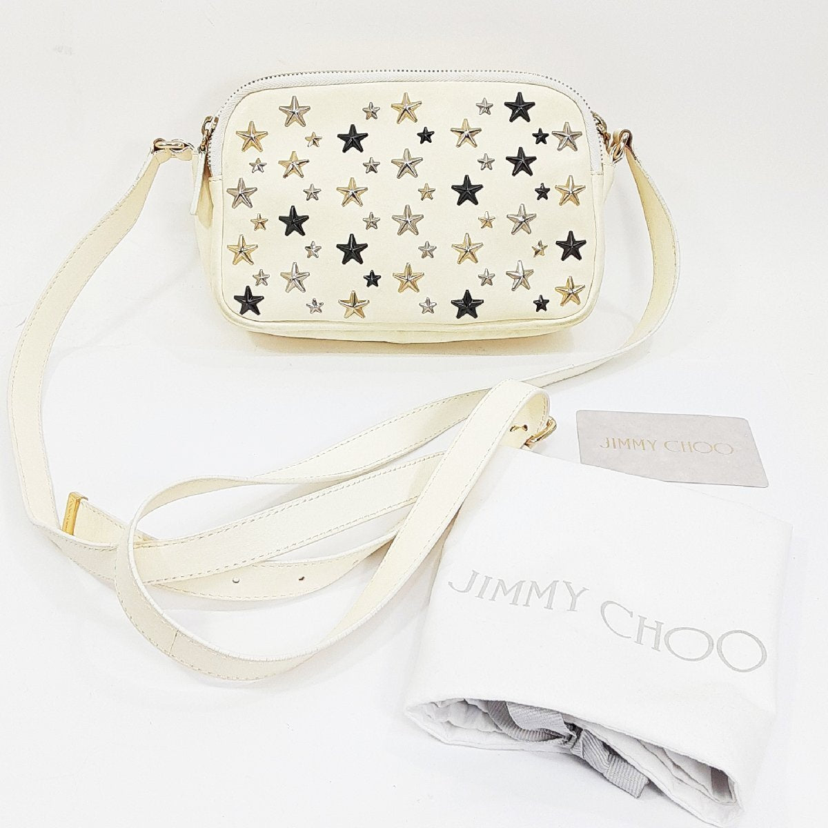 JIMMY CHOO Leather Ivory/Star Studded Shoulder Bag