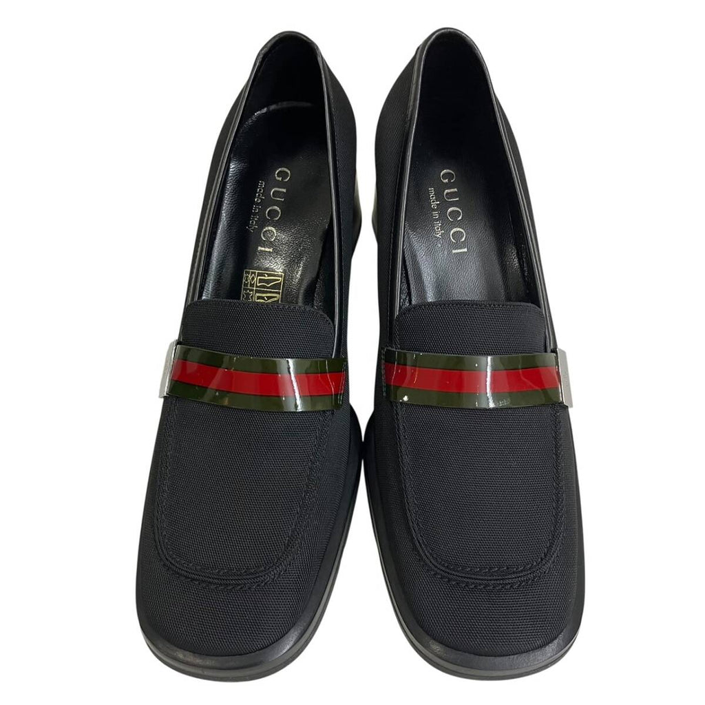 GUCCI Sherri Line Canvas Block Heel Loafer Pumps