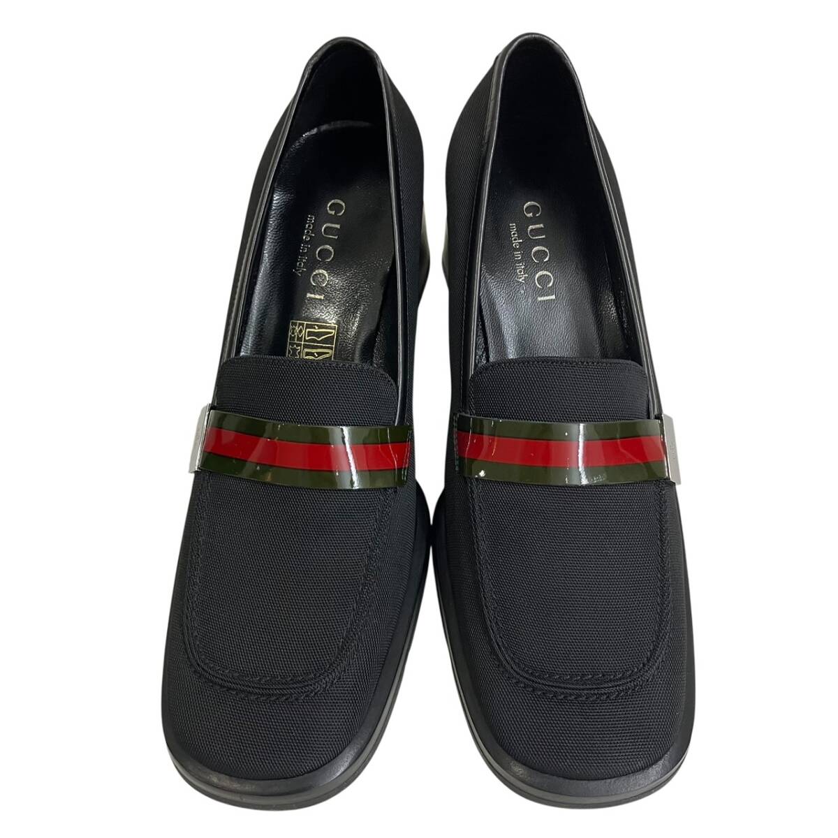 GUCCI Sherri Line Canvas Block Heel Loafer Pumps