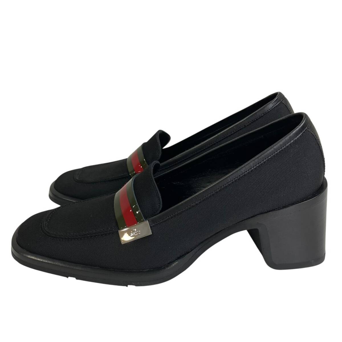 GUCCI Sherri Line Canvas Block Heel Loafer Pumps