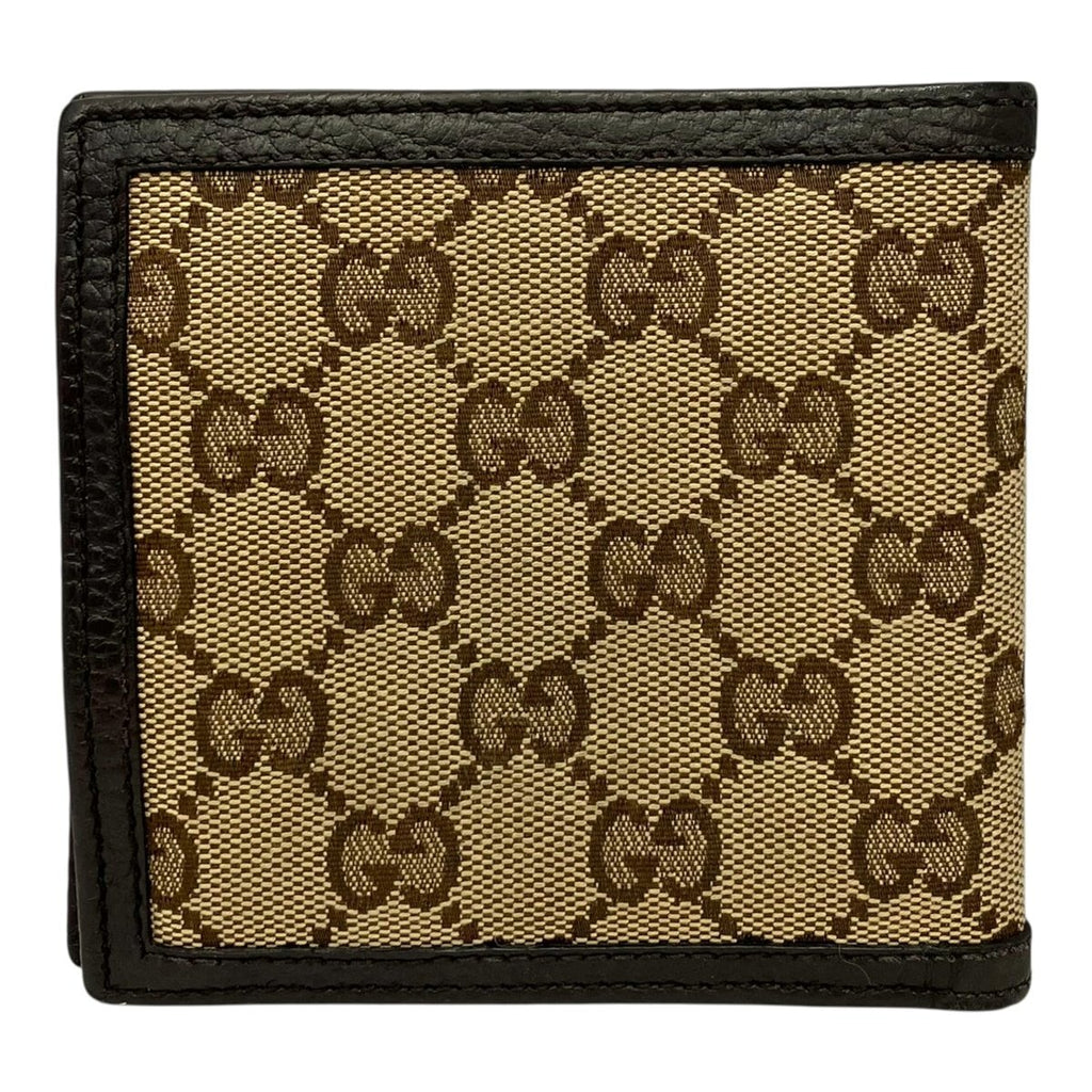 Gucci GG Canvas Bi-Fold Wallet Beige and Dark Brown