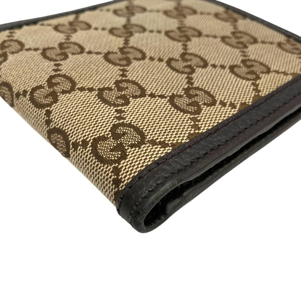 Gucci GG Canvas Bi-Fold Wallet Beige and Dark Brown