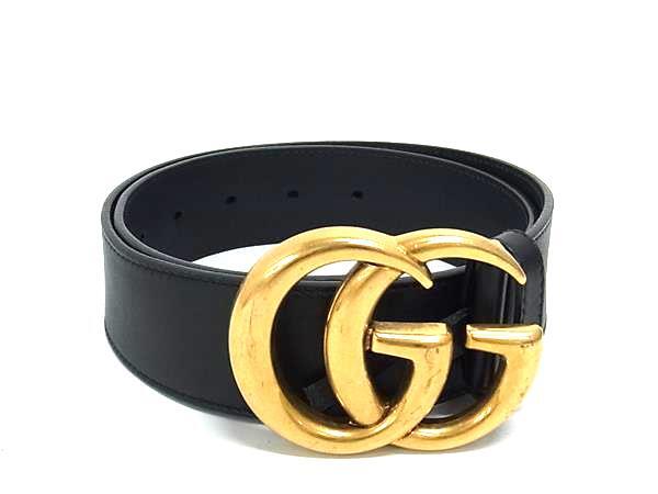 Gucci GG Marmont Black Leather Unisex Belt 70/28 with Gold Hardware